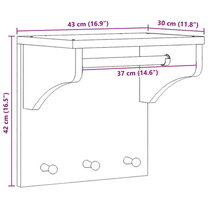 vidaXL Wall-mounted Coat Rack "SANDNES" 43x30x42 cm Solid Wood Pine