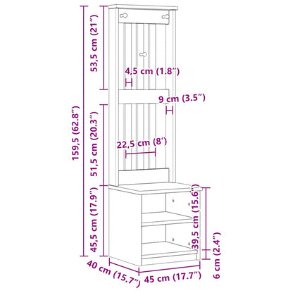 vidaXL Hall Tree SANDNES White 45x40x159.5 cm Solid Wood Pine