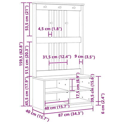 vidaXL Hall Tree SANDNES 87x40x159.5 cm Solid Wood Pine