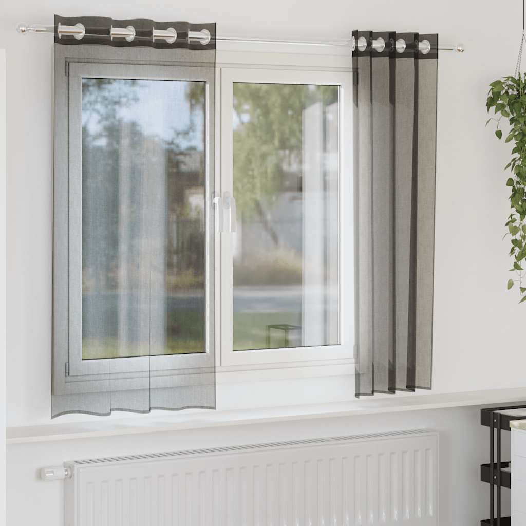 vidaXL Voile Curtains with Grommets 2 pcs Black 140x140 cm