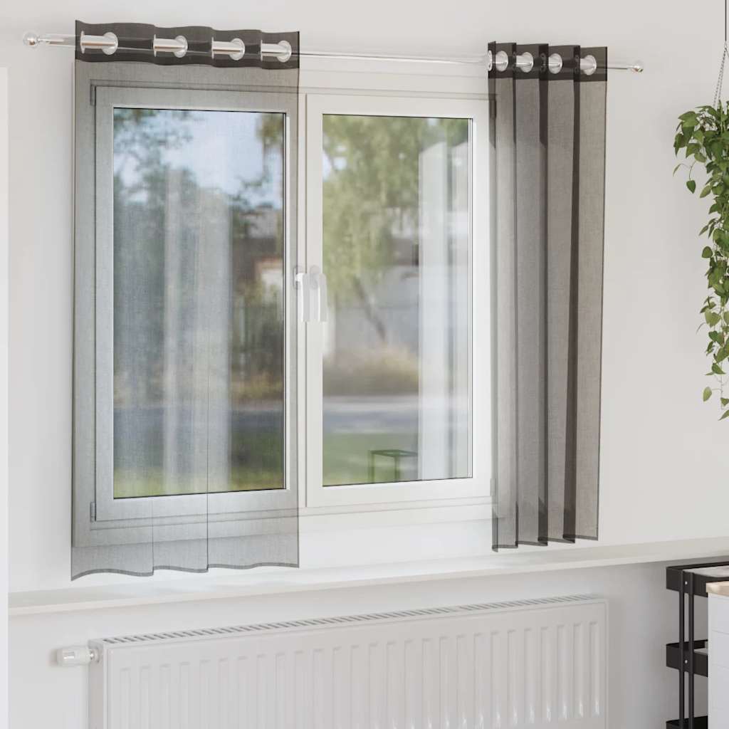 vidaXL Voile Curtains with Grommets 2 pcs Black 140x175 cm