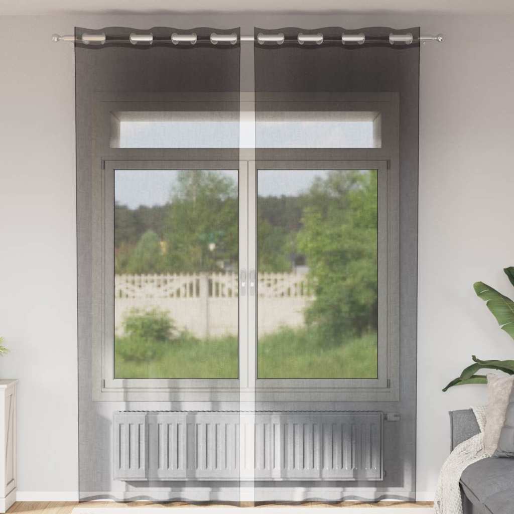 vidaXL Voile Curtains with Grommets 2 pcs Black 140x260 cm