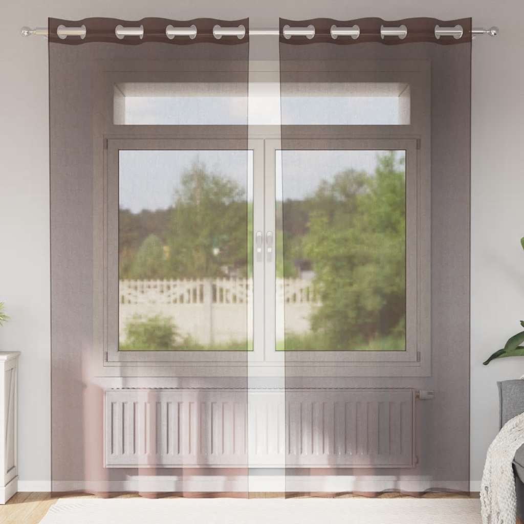 vidaXL Voile Curtains with Grommets 2 pcs Brown 140x225 cm
