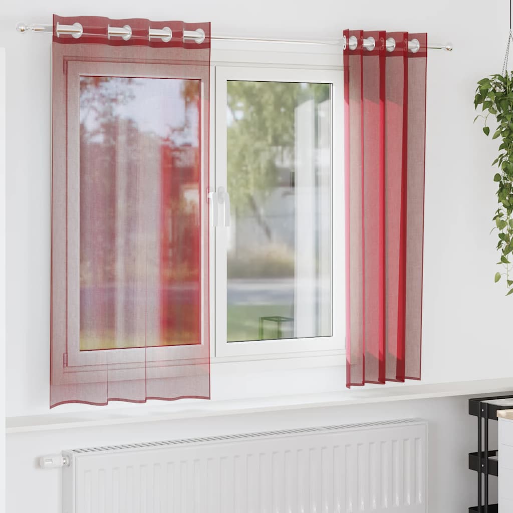 vidaXL Voile Curtains with Grommets 2 pcs Wine Red