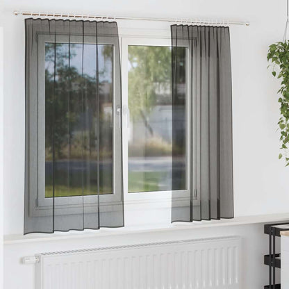 vidaXL Voile Curtains with Rod Pockets 2 pcs Black