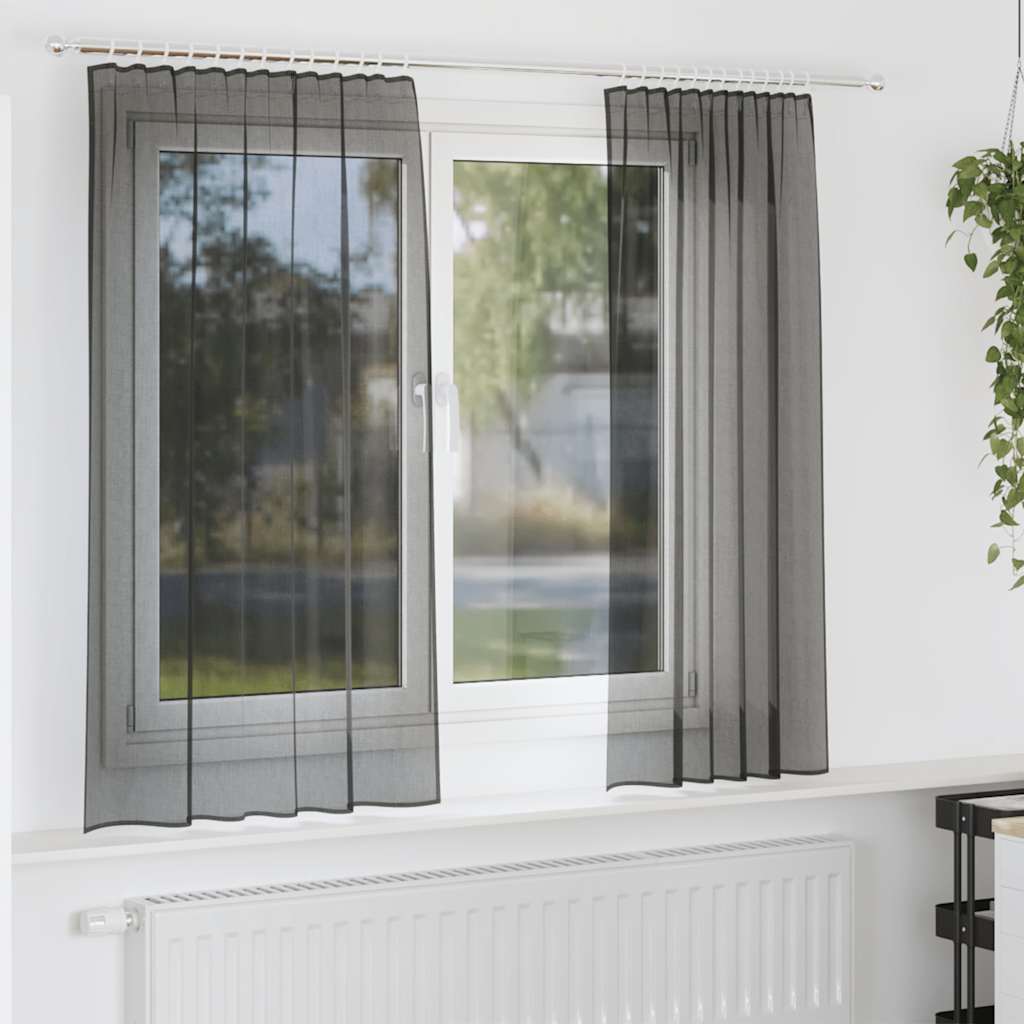 vidaXL Voile Curtains with Rod Pockets 2 pcs Black
