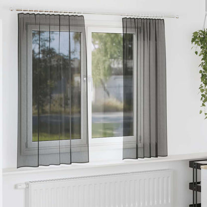 vidaXL Voile Curtains with Rod Pockets 2 pcs Black