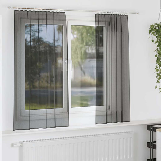 vidaXL Voile Curtains with Rod Pockets 2 pcs Black