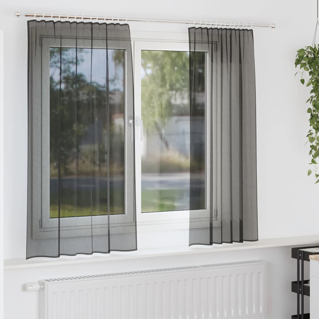vidaXL Voile Curtains with Rod Pockets 2 pcs Black