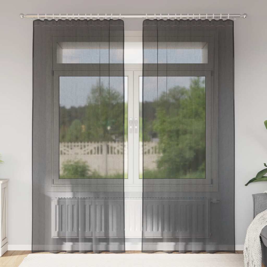 vidaXL Voile Curtains with Rod Pockets 2 pcs Black