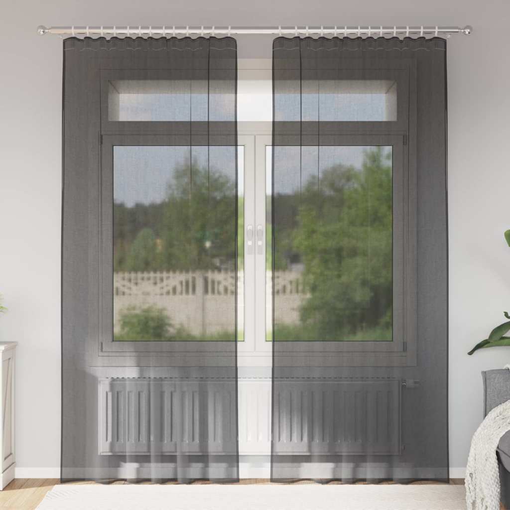 vidaXL Voile Curtains with Rod Pockets 2 pcs Black