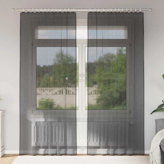 vidaXL Voile Curtains with Rod Pockets 2 pcs Black
