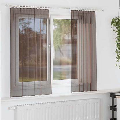 vidaXL Voile Curtains with Rod Pockets 2 pcs Brown