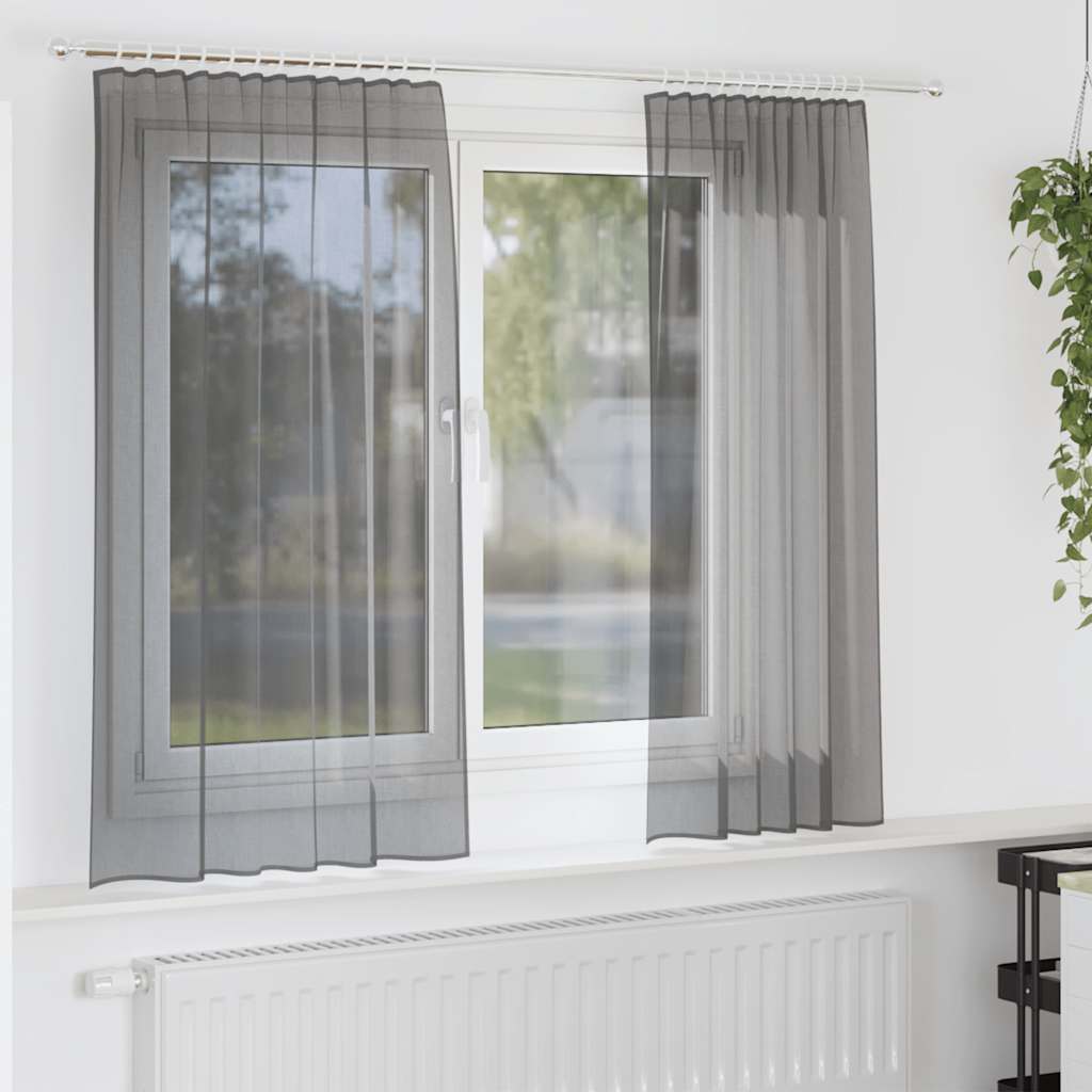 vidaXL Voile Curtains with Rod Pockets 2 pcs Dark Grey