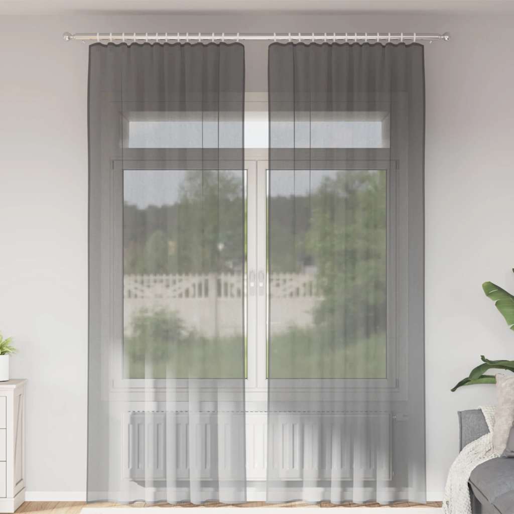 vidaXL Voile Curtains with Rod Pockets 2 pcs Dark Grey