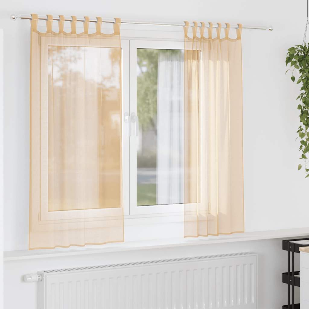 vidaXL Voile Curtains with Rod Pockets 2 pcs Sand