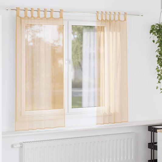 vidaXL Voile Curtains with Rod Pockets 2 pcs Sand