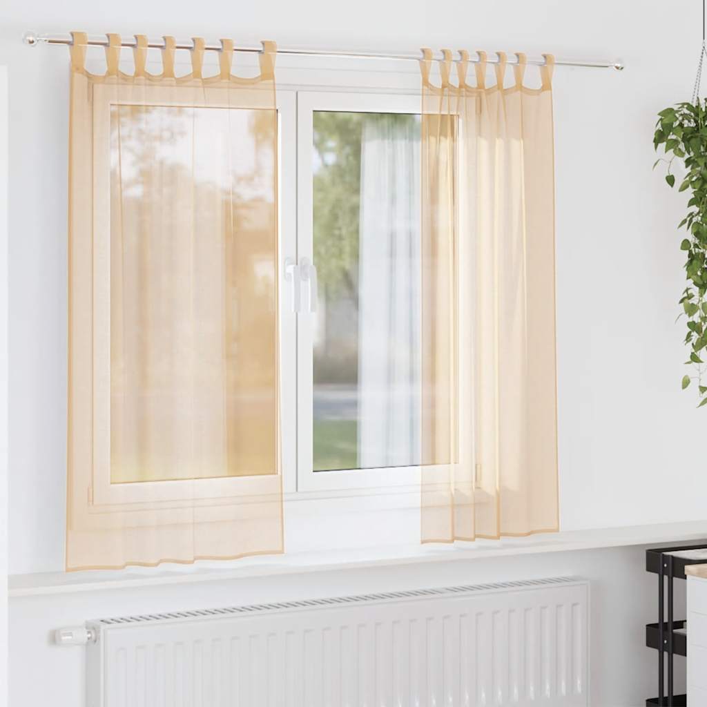 vidaXL Voile Curtains with Rod Pockets 2 pcs Sand