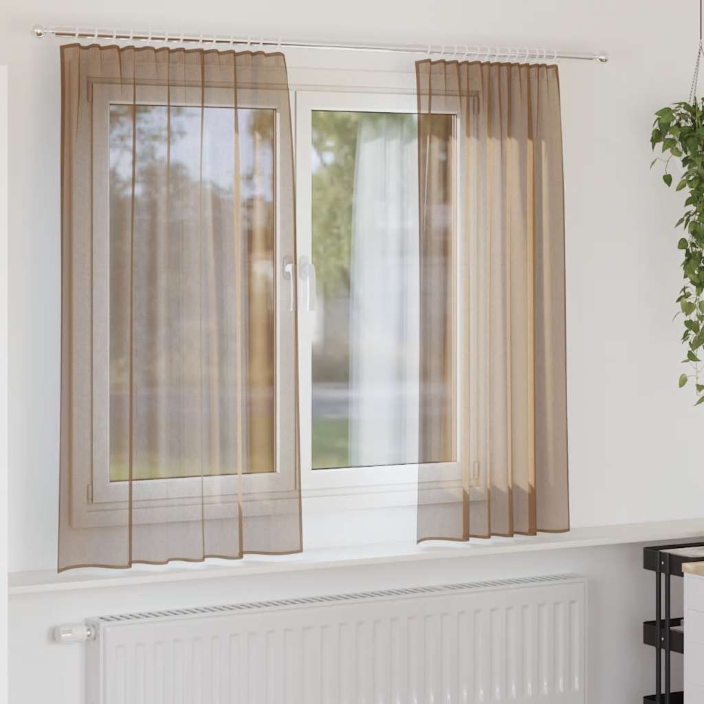 vidaXL Voile Curtains with Rod Pockets 2 pcs Light Brown