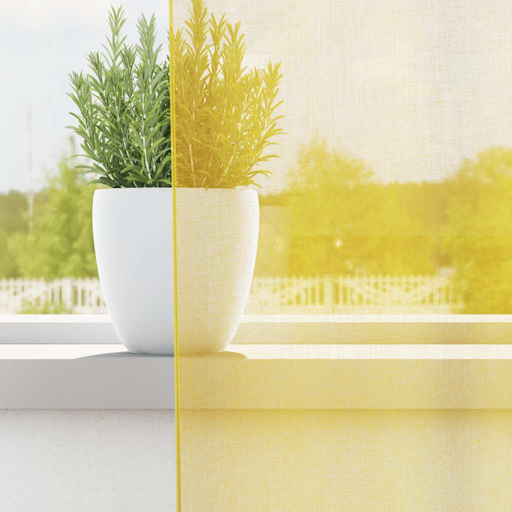 vidaXL Voile Curtains with Rod Pockets 2 pcs Yellow