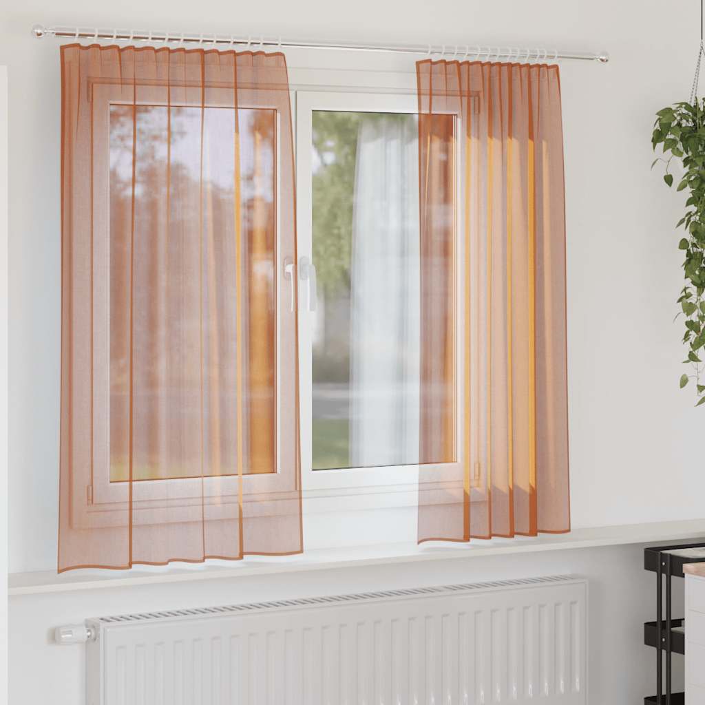 vidaXL Voile Curtains with Rod Pockets 2 pcs Terracotta