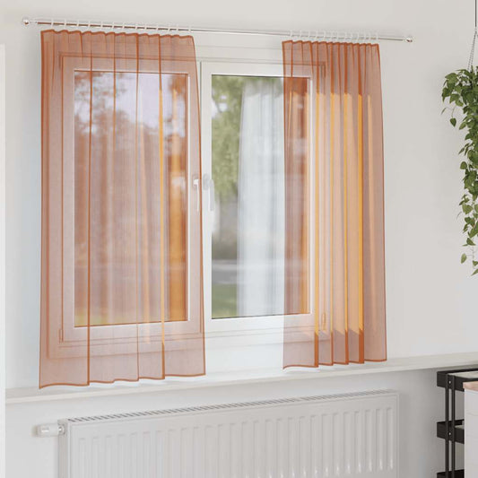 vidaXL Voile Curtains with Rod Pockets 2 pcs Terracotta
