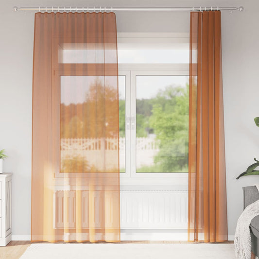 vidaXL Voile Curtains with Rod Pockets 2 pcs Terracotta