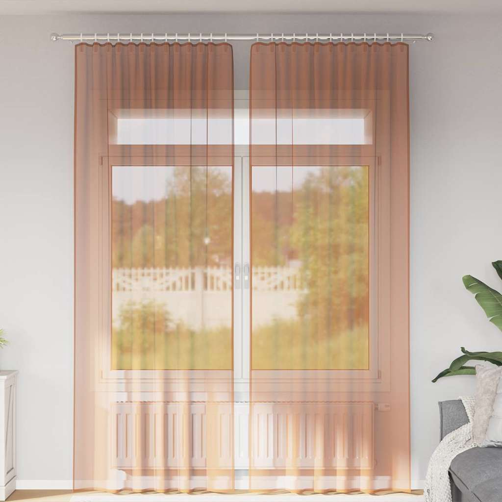 vidaXL Voile Curtains with Rod Pockets 2 pcs Terracotta