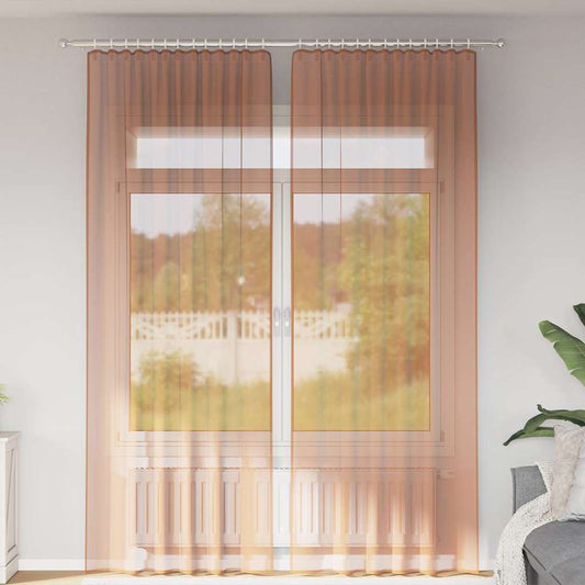 vidaXL Voile Curtains with Rod Pockets 2 pcs Terracotta