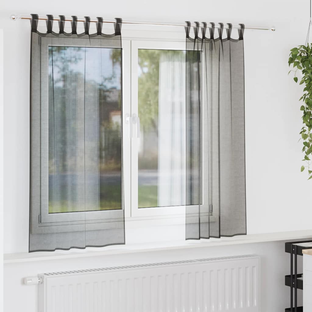vidaXL Voile Curtains with Tab Top 2 pcs Black
