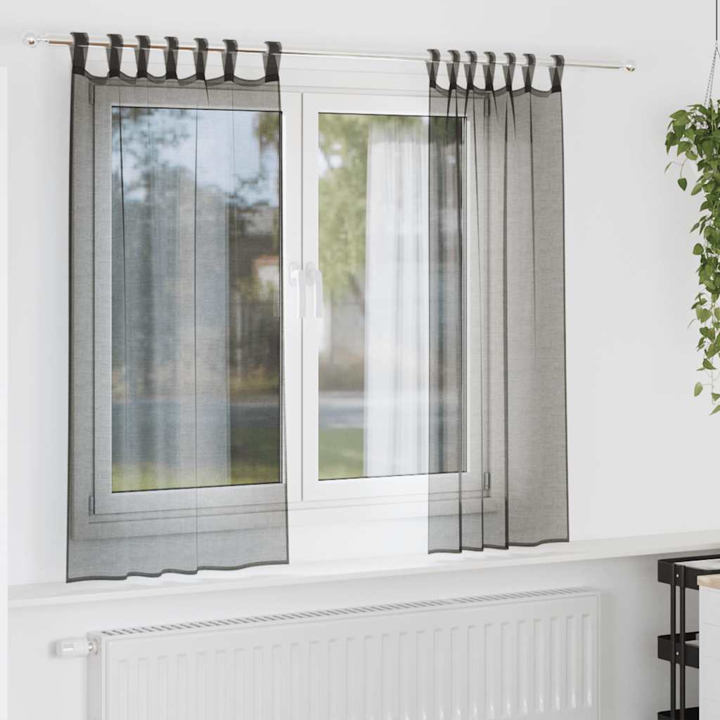 vidaXL Voile Curtains with Tab Top 2 pcs Black