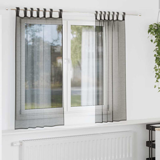 vidaXL Voile Curtains with Tab Top 2 pcs Black