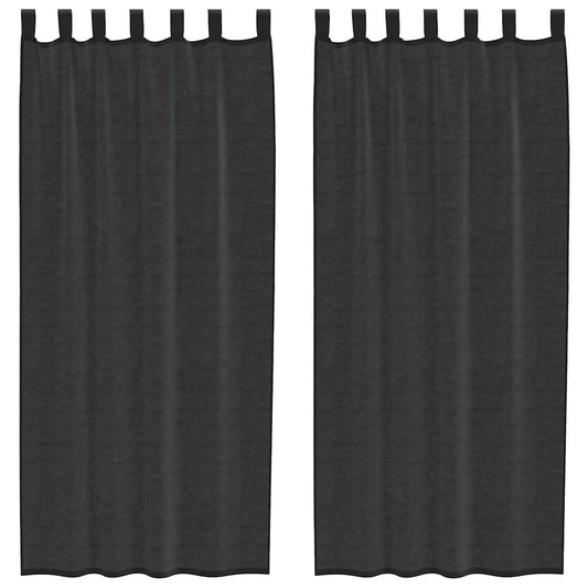 vidaXL Voile Curtains with Tab Top 2 pcs Black