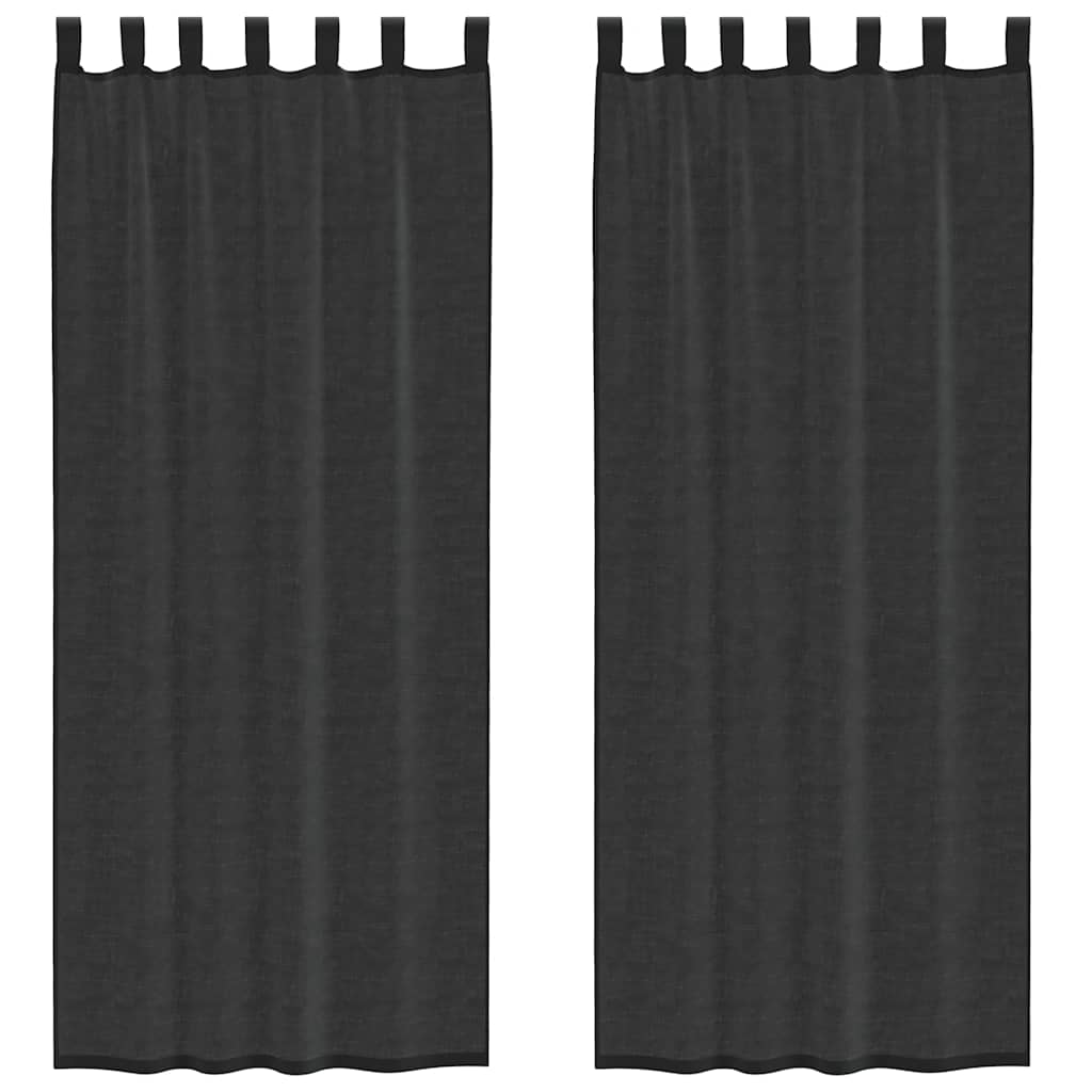 vidaXL Voile Curtains with Tab Top 2 pcs Black