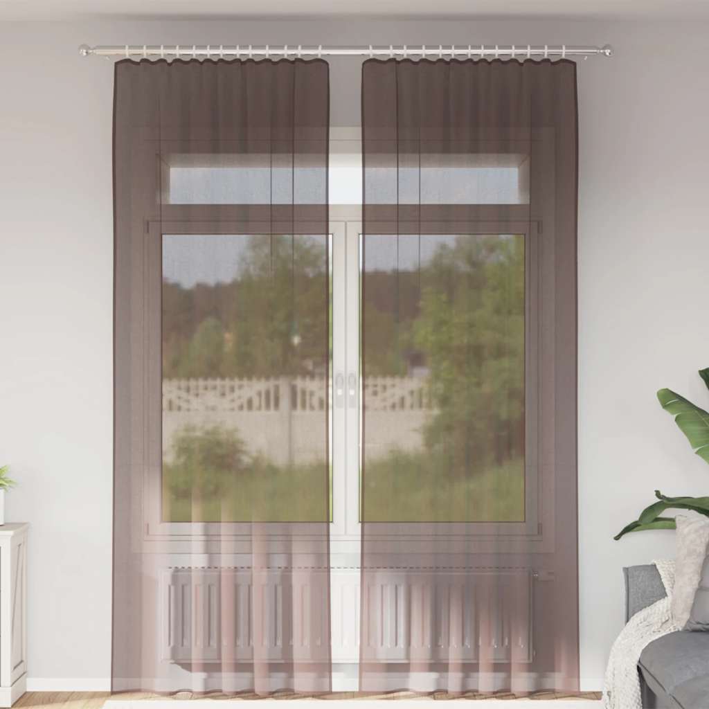 vidaXL Voile Curtains with Tab Top 2 pcs Brown