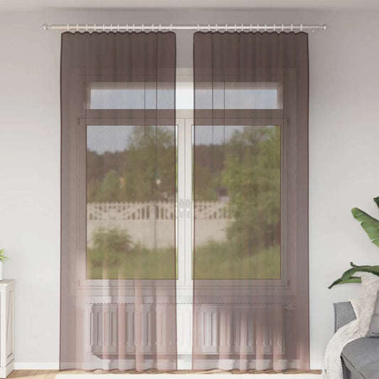 vidaXL Voile Curtains with Tab Top 2 pcs Brown