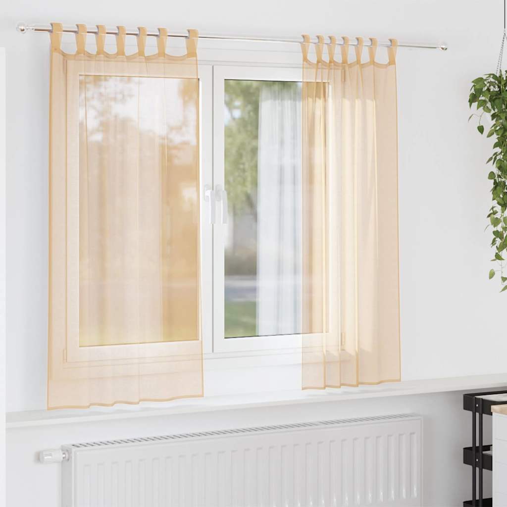 vidaXL Voile Curtains with Loops 2 pcs Sand 140x175 cm