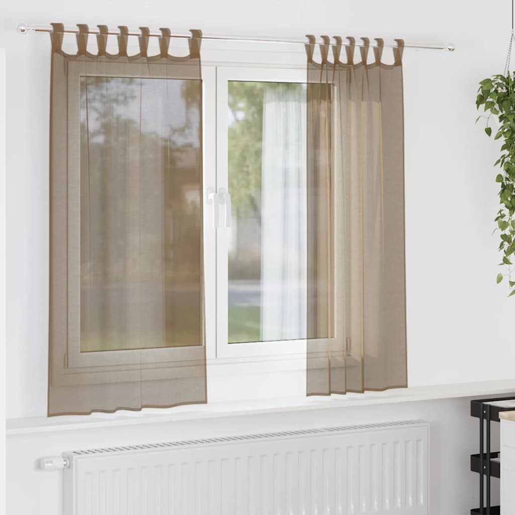 vidaXL Voile Curtains with Loops 2 pcs Light Brown 140x140 cm