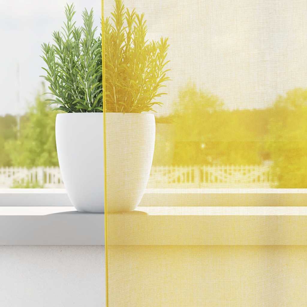 vidaXL Voile Curtains with Loops 2 pcs Yellow 140x140 cm