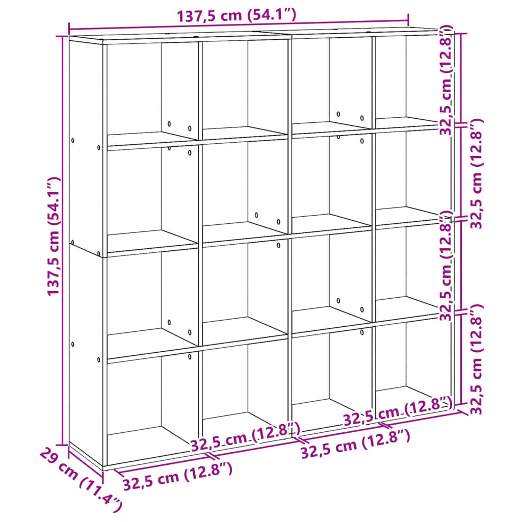 vidaXL Book Cabinet White 137,5x29x137,5 cm Engineered Wood