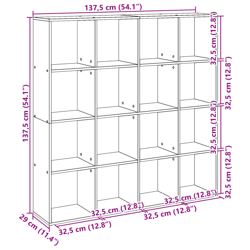 vidaXL Book Cabinet Concrete Grey 137,5x29x137,5 cm Engineered Wood