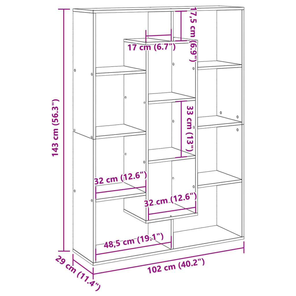 vidaXL Book Cabinet Grey Sonoma 102x29x143 cm Engineered Wood