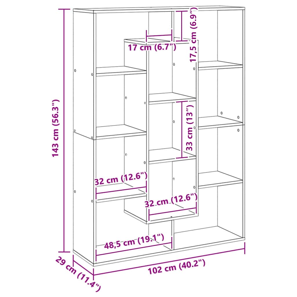 vidaXL Book Cabinet Artisian Oak 102x29x143 cm Engineered Wood
