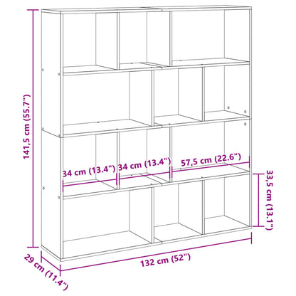 vidaXL Book Cabinet Smoked Oak 132x29x141,5 cm Engineered Wood