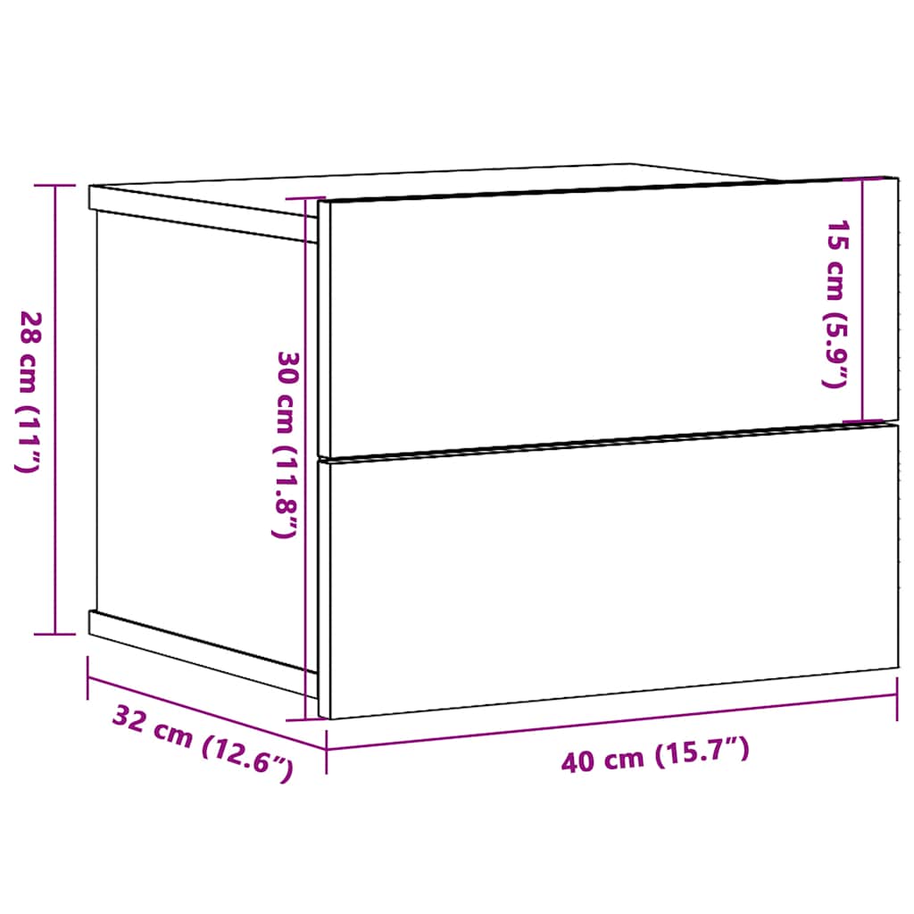 vidaXL Wall-mounted Bedside Cabinet Artisan Oak 40x32x30 cm