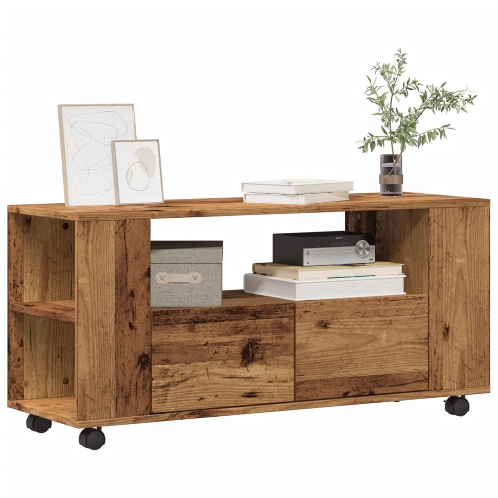 vidaXL TV Cabinet with Wheels Old Wood 102x34.5x43 cm Engineered Wood