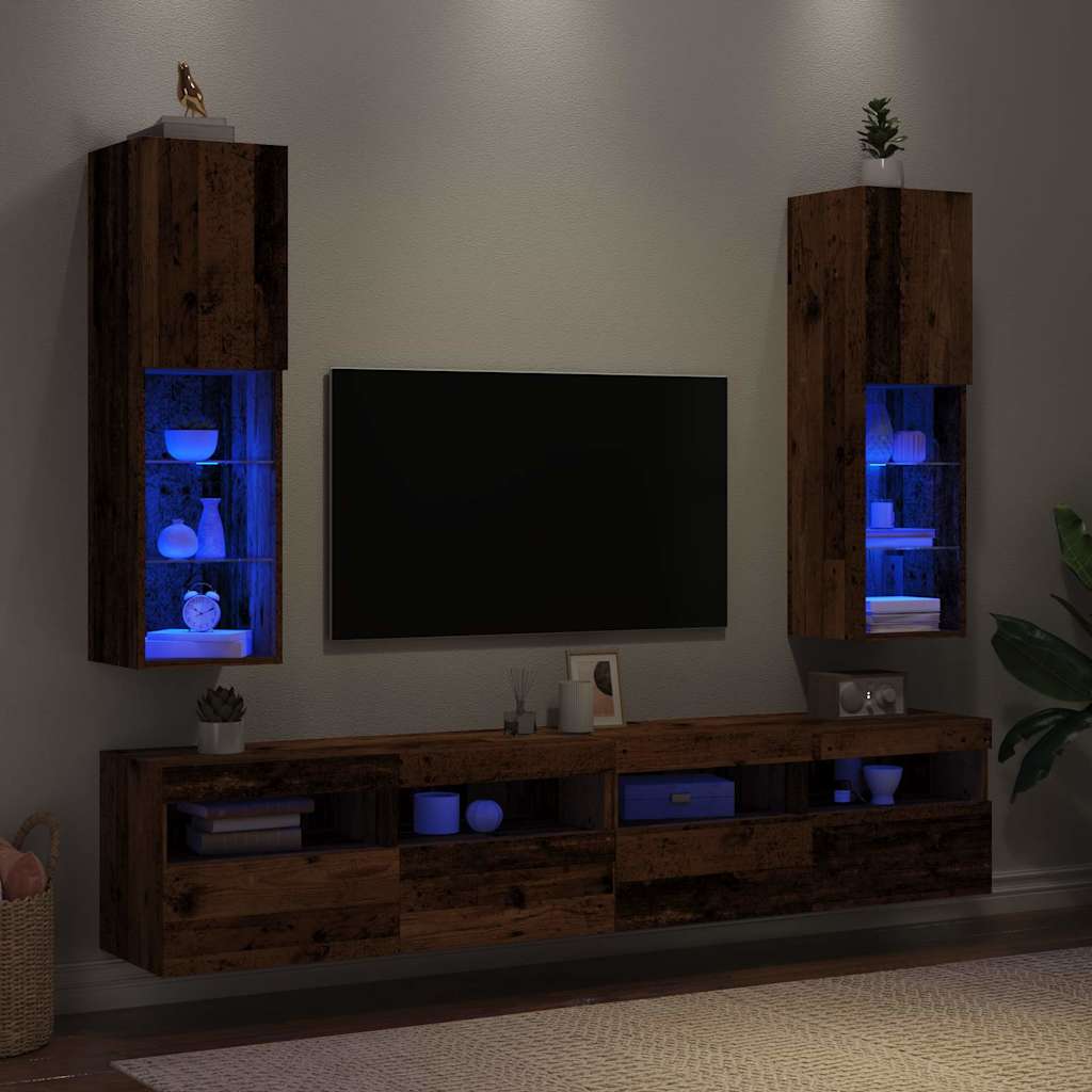 vidaXL TV Cabinets with LED Lights 2 pcs Old Wood 30.5x30x102 cm