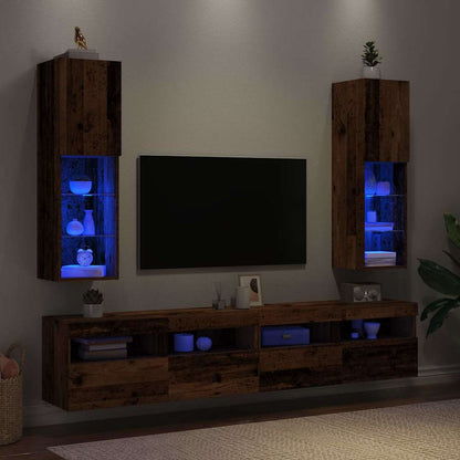 vidaXL TV Cabinets with LED Lights 2 pcs Old Wood 30.5x30x102 cm