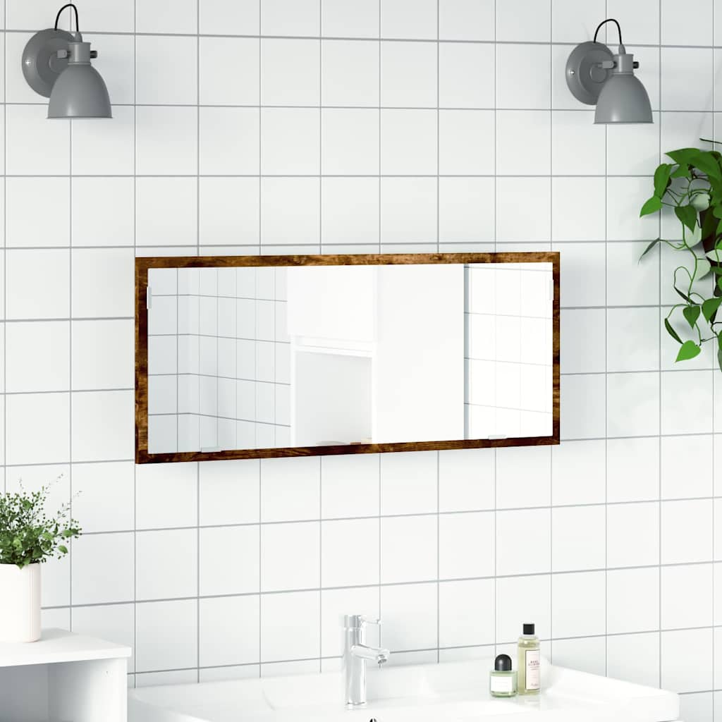 vidaXL LED Bathroom Mirror Smoked Oak 100x8.5x37 cm Engineered Wood
