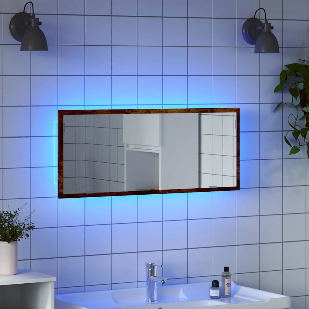 vidaXL LED Bathroom Mirror Smoked Oak 100x8.5x37 cm Engineered Wood